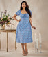 Front Knot Bust Split Blue Dress